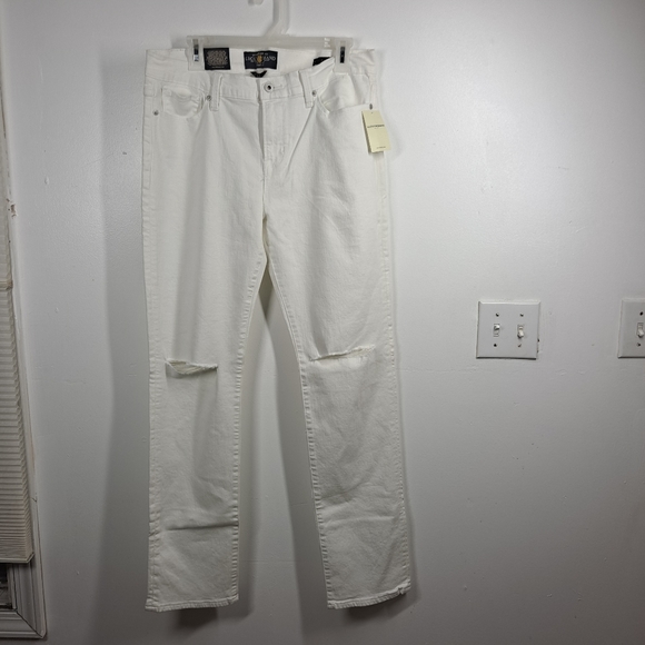NWT Lucky Brand Brook Straight Mid Rise Slim Fit Distressed white Jeans … - Picture 10 of 16